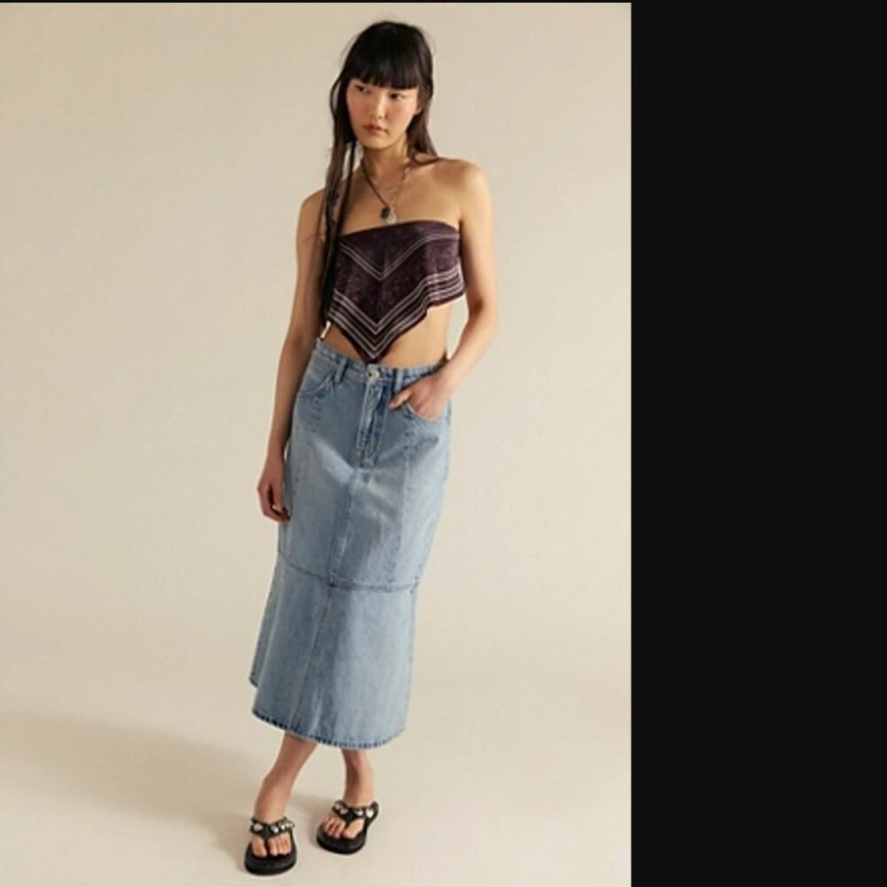 We The Free Women Rigid Denim Midas Denim Midi Skirt Size 29 NWT